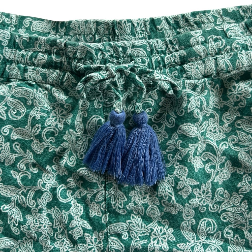 J.Jill 100% Linen Tassel Boho Floral Paisley Embroidered Shorts Size M Coastal - Picture 6 of 9